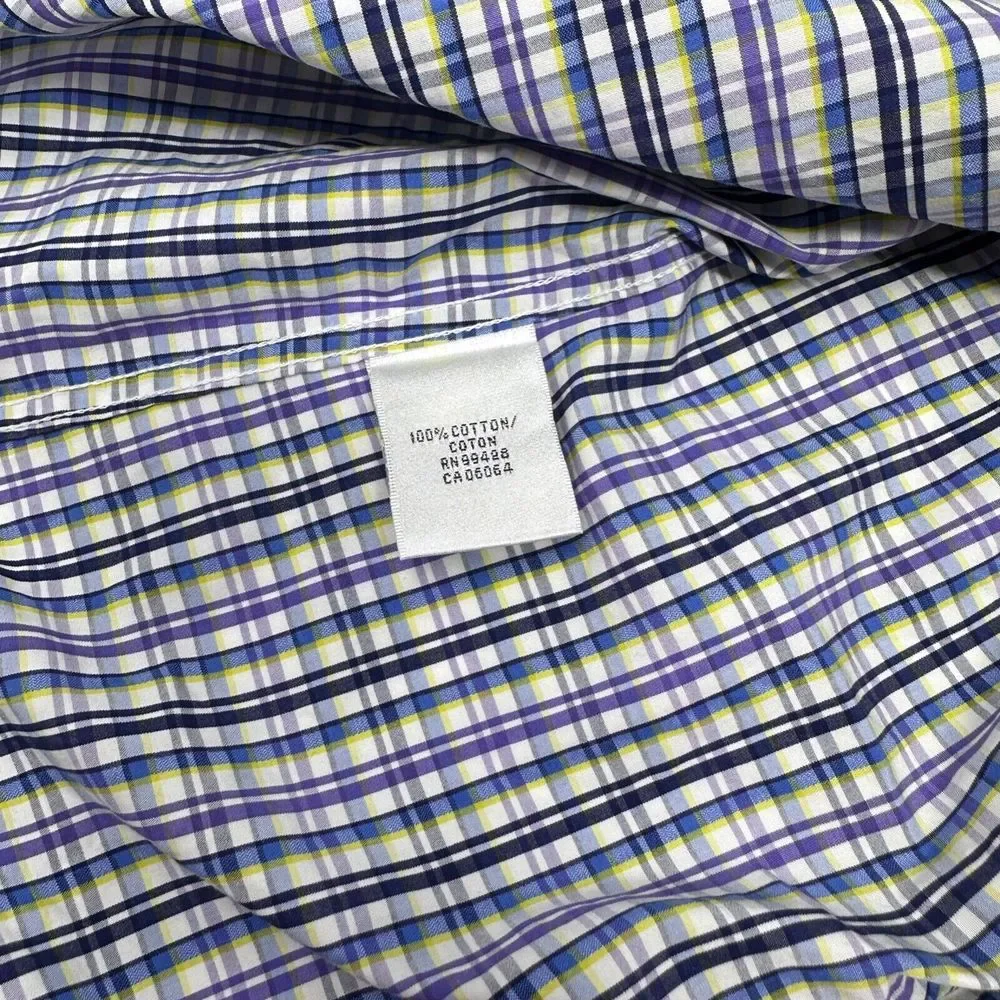 Bugatchi Blue Purple Yellow Striped‎ Long Sleeve Button Up Shirt Mens Medium